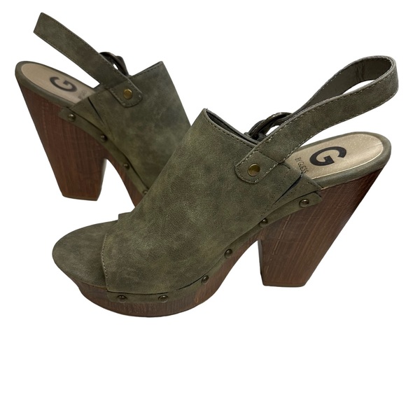G by Guess Hammered Green Open Toe Slingback Buckle Platform Sandals Heel 10 - Picture 8 of 10